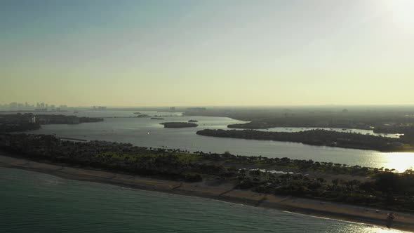 Aerial footage scenic Miami Beach islands on Biscayne Bay