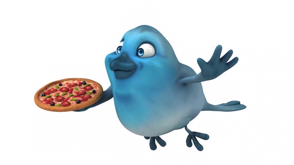 Fun 3D cartoon animation of a blue bird with alpha