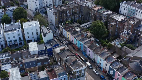 Aerial View of Row of Houses with Various Color Facade