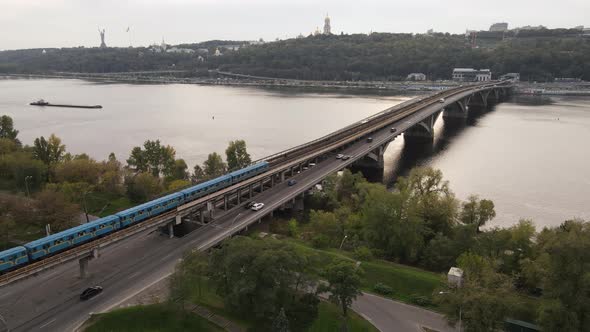 The Main River of Ukraine - Dnipro Near Kyiv. Slow Motion