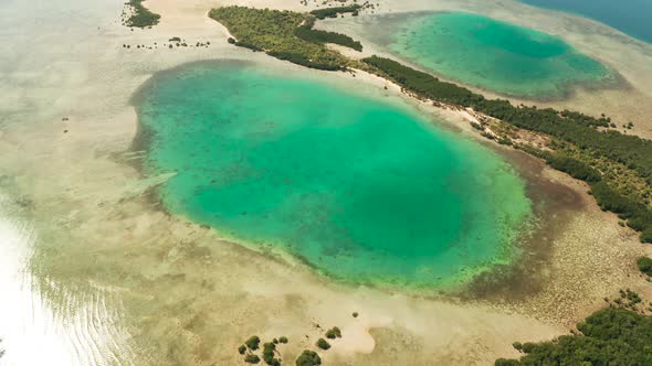 Bay with Tropical Islands and Coral Reef