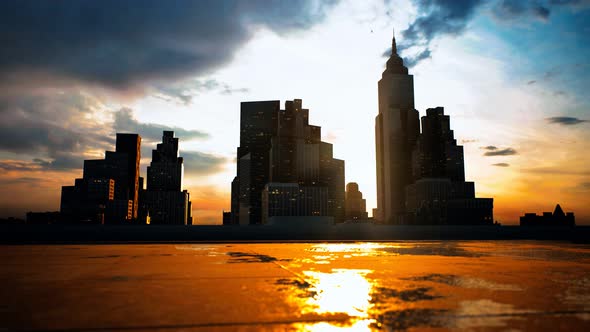 Skyscrapers of Big City at Sunset