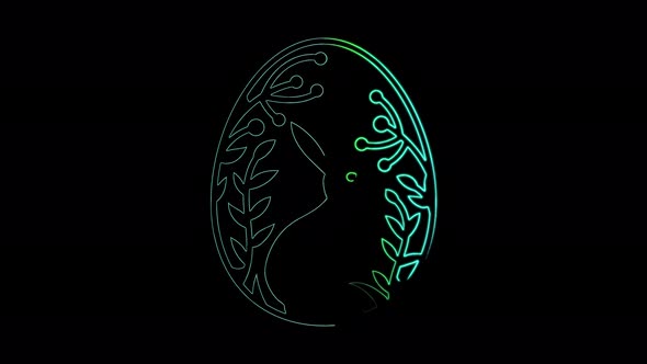 Happy Easter bunny in an egg seamless animation with neon lines. Video 4K animation of glowing neon