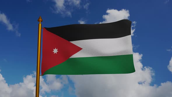 National flag of Jordan waving with flagpole and blue sky timelapse