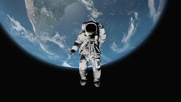 Astronaut In Front Of Earth In Space