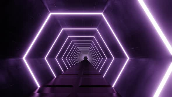 Flight in abstract sci-fi tunnel seamless loop. Futuristic motion graphics