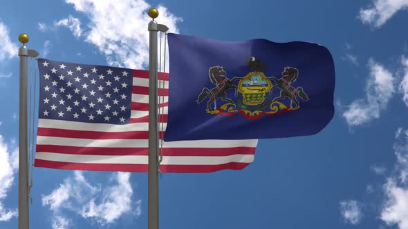 Usa Flag Vs Pennsylvania State Flag  On Flagpole