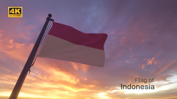 Indonesia Flag on a Flagpole V3 - 4K