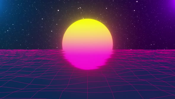 Neon Grid with Big Sun