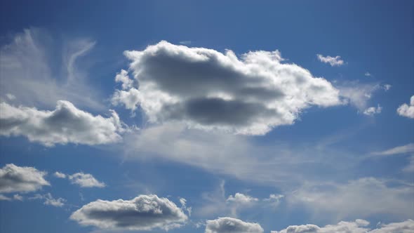 Amazing Cloudscape, Time-lapse. White Clouds High in the Blue Sky in Sunny Weather