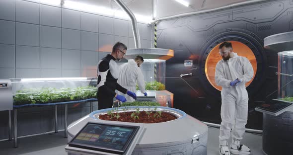 Scientist Planting Seedlings on Martian Base alt