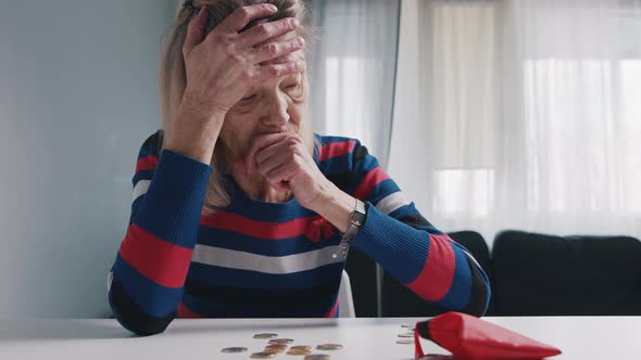 Old Retired Woman Desperately Counting Coins Left