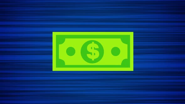 Flying dollar on blue background. Looped money animation of throwing currency. Moving US dollar bill alt