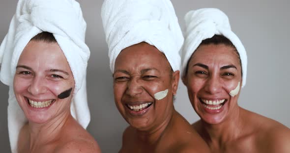 Multiracial senior women enjoy beauty day together