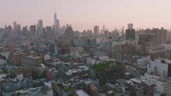 Downtown Manhattan with Busy Car Traffic