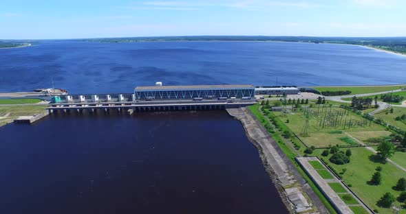 4K - Hydro Power Plant dam. Aerial view