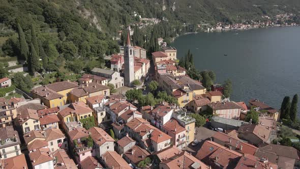 Top View of Varenna By Lake Como in Italy Aerial View of the Old Town with the Church of San Giorgio