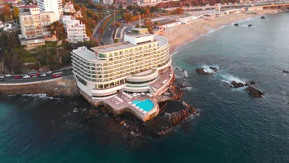 Sunset, Beach, Pacific ocean coast, Convention Center (Vina del Mar, Chile)