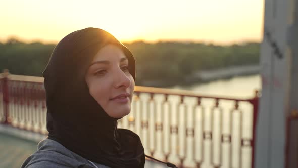 Portrait of Attractive Arab Woman Jogger in Hijab