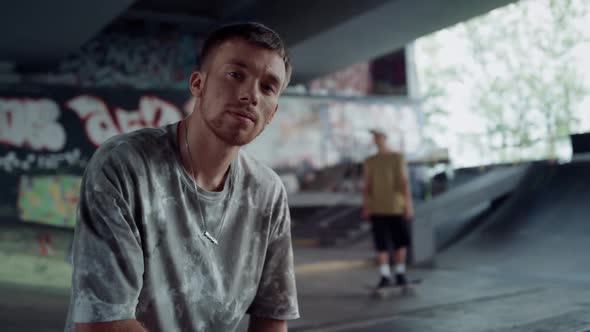 Attractive Model Posing on Camera in Skate Park