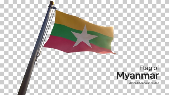 Myanmar Flag on a Flagpole with Alpha-Channel