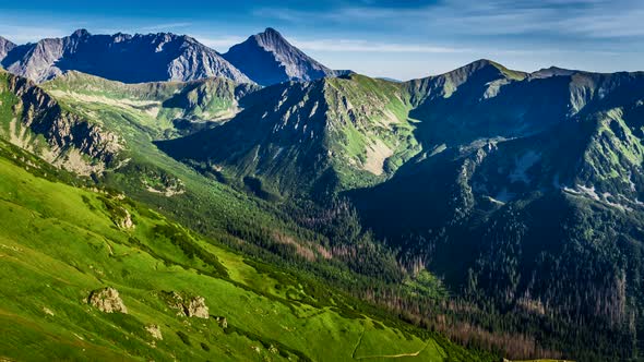 Sunset in Tatra mountains view from Kasprowy Wierch