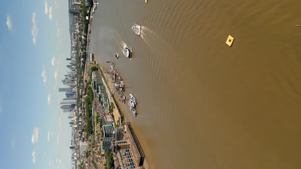 Vertical Aerial Drone Footage Of River Thames London