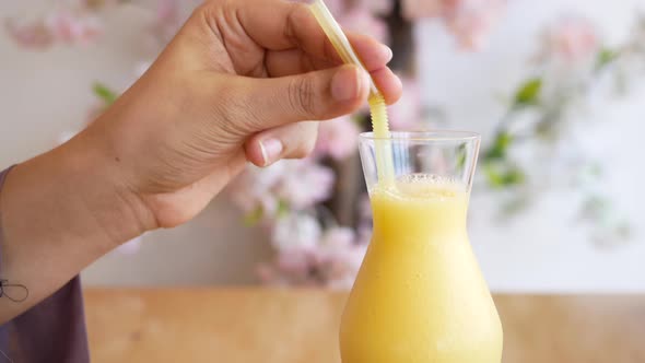 Pineapple Juice in a Bottle on Table