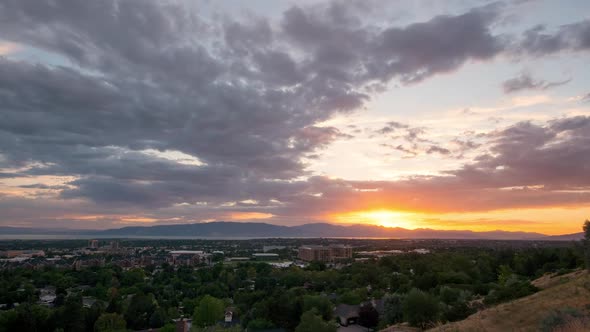 Sunset overlooking Provo towards Utah Lake on Pioneer Day