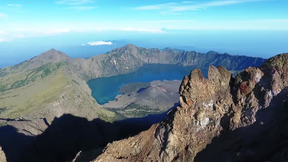 Stunning Aerial View From Mount Rinjani On Lombok In Indonesia Revealing Crater