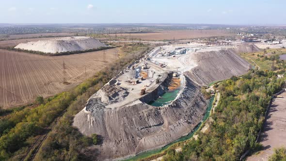 Aerial view. Water spraying for molten slag cooling