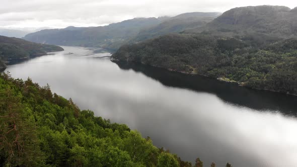 Fjord Landscape, Saudafjord In Norway. Aerial View.