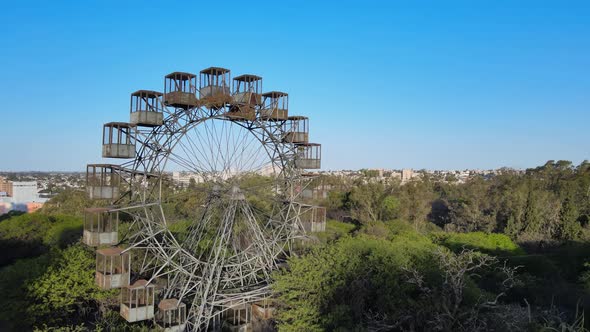 The iconic and historic Eiffel Wheel in Cordoba, Argentina - drone orbit