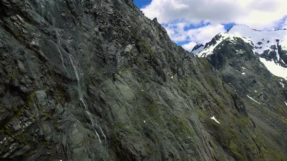 Aerial Landscape of New Zealand Fiordland on the Way to Milford Sound