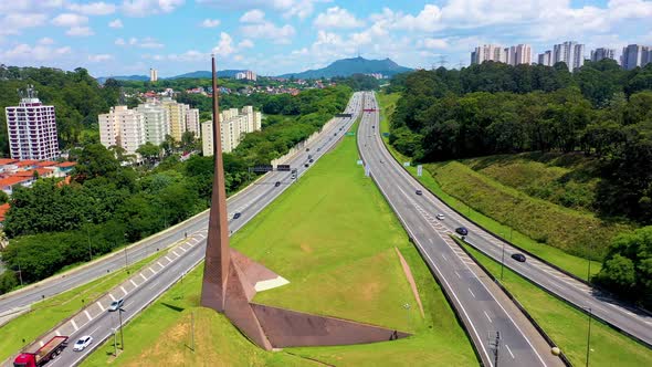 Downtown Sao Paulo Brazil. Cityscape of famous Tiete highway road.