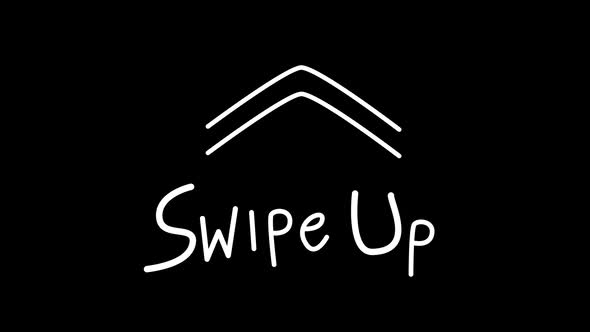 Animation of white words Swipe Up and arrows  flickering on black background