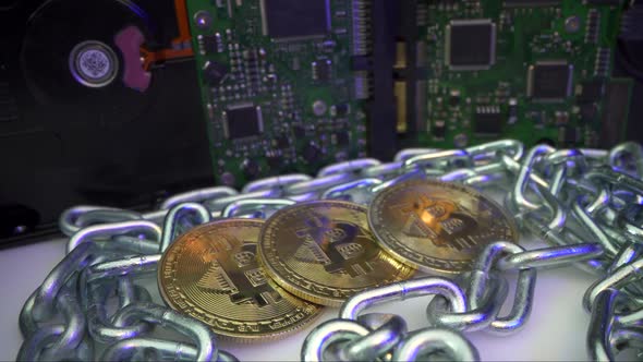 World Crypto Currency Bitcoin on the Silver Chain. Modern Digital Blockchain Technology Bitcoin