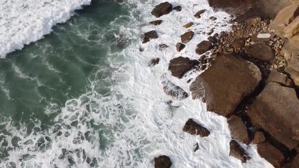 Ocean Waves And Roks Aerial View