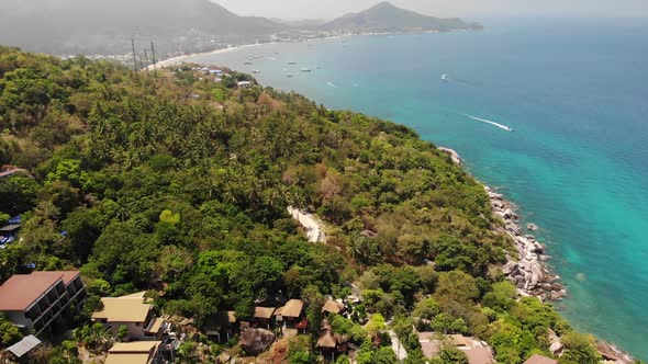 Diving Resorts on Tropical Island. Drone View of Sairee Beach As Part of Diving Resort on Sunny Day