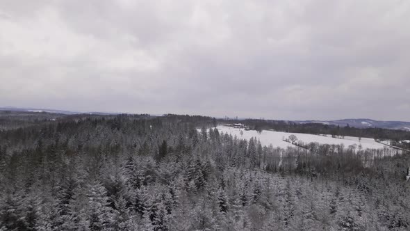Snow covered forest and landscapes of West Germany near North Rhine-Westphaliain and Rhineland-Palat