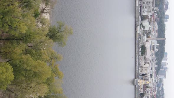 Vertical Video Aerial View of the Dnipro River  the Main River of Ukraine