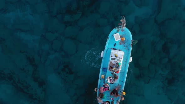 Aerial view of the boat in sea