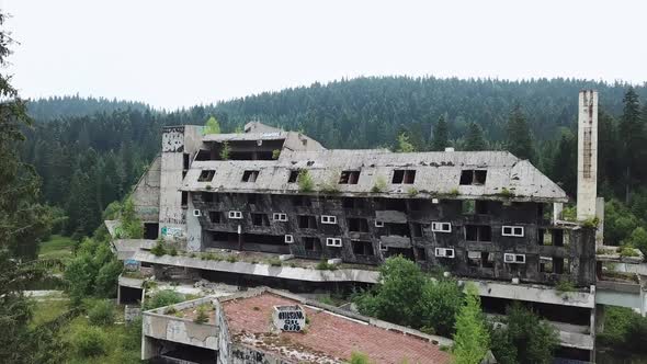 Aerial View Of Ruins Of Luxurious Hotel On Olympic Sports Park Sarajevo V2