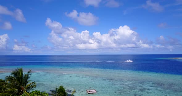 Natural drone abstract view of a white paradise beach and turquoise sea background in colorful 4K