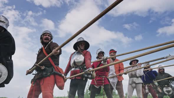 A Group of Medieval Knights with Spears Preparing To Attacking