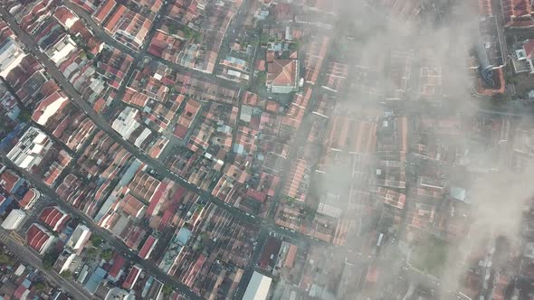 Aerial morning fog fly over Georgetown