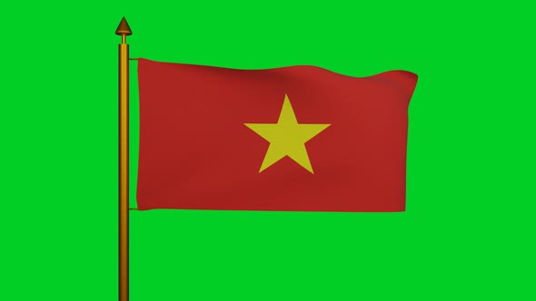 National flag of Vietnam waving with flagpole on chroma key, Socialist Republic of Vietnam flag