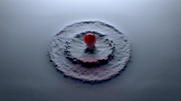 The Red Ball Jumps On The Surface Of The Liquid