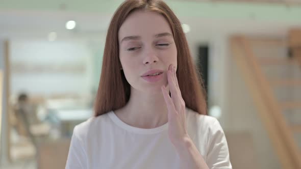 Portrait of Unhealthy Redhead Young Woman Having Toothache