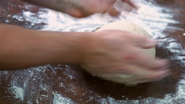 Italian Pizza Dough Chef Hands Kneads the Dough DIY Homemade Dought Concept